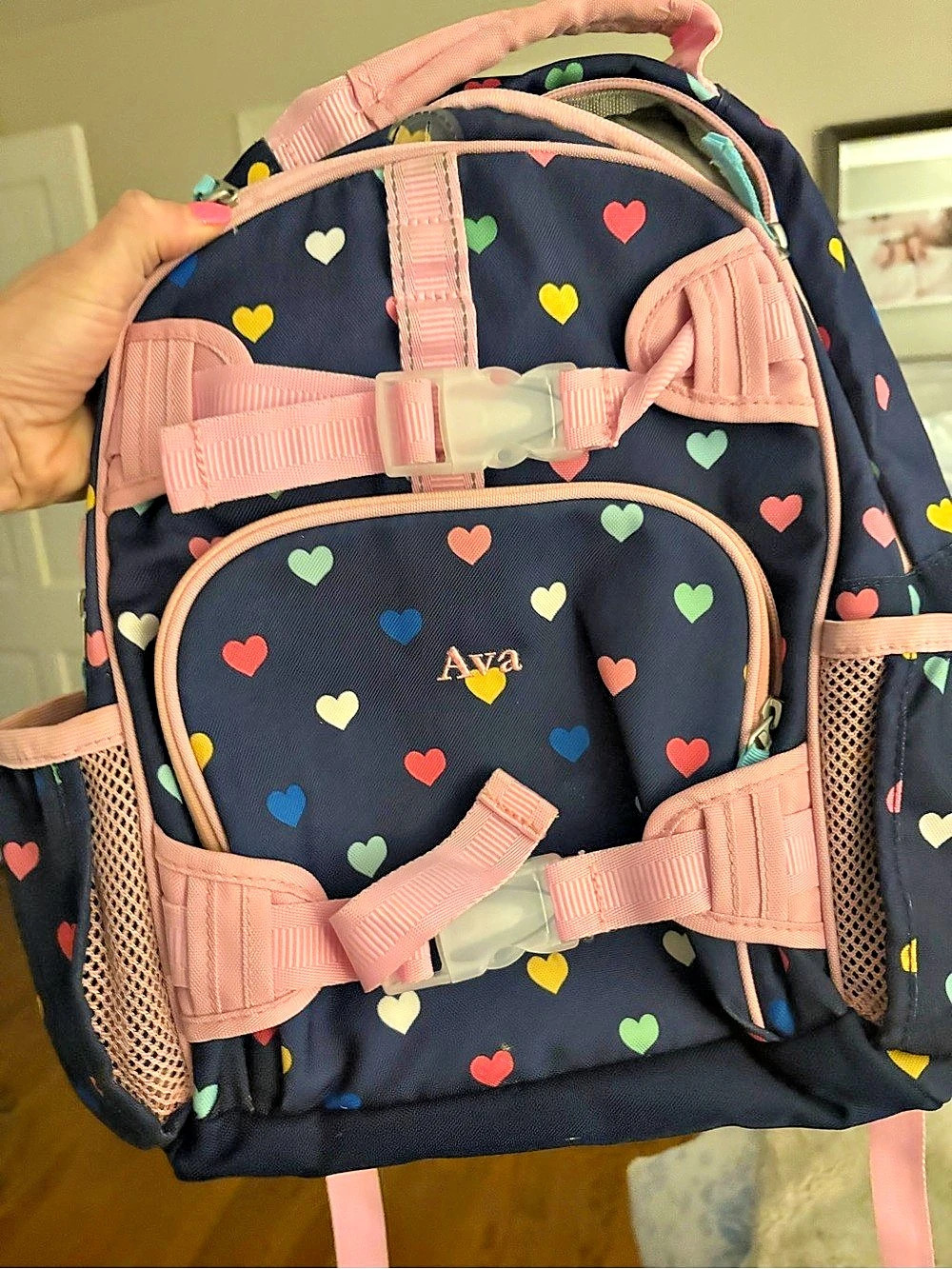 Pottery Barn Kids Mackenzie Multi Hearts Backpack Blue & Pink
Regular size